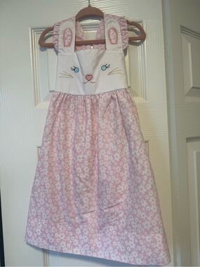 Classic Whimsy Embroidered Bunny Face Pink Floral Dress, size 4